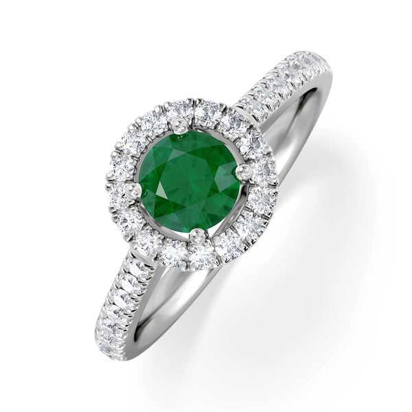Halo Emerald 0.50ct And Diamond 18K White Gold Ring